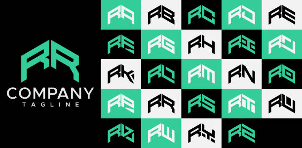 набор шаблонов дизайна логотипа со стрелкой вверх r. абстрактная строка буквенного логотипа rr r - rb stock illustrations