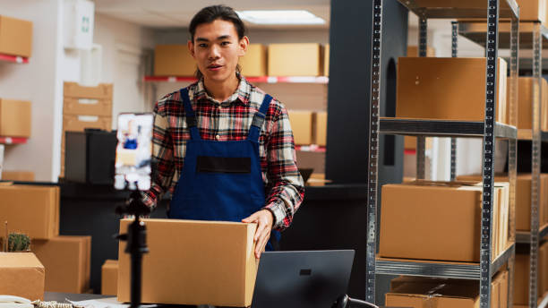 istock Young man promoting products on online ad video 1464683343
