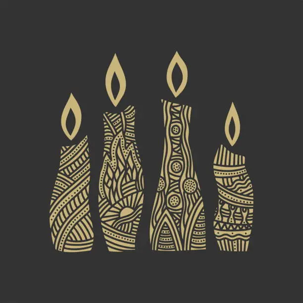 Vector illustration of Vector illustration. Candles with hand-drawn patterns.