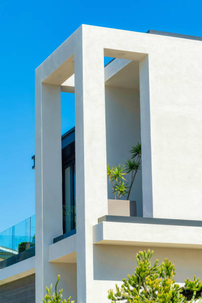 istock Vertical shot of a white modern house second-floor design 1464686469