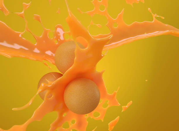 istock orange juice with splash and drops - 3D Illustration 1464687762