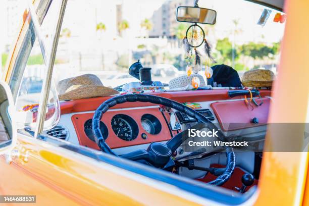 Interior Details Of Vintage Van In Daylight Stock Photo - Download Image Now - Abandoned, Car, Car Interior