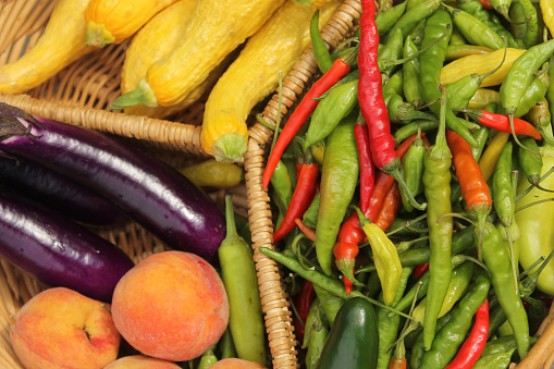 A view of fresh vegetable harvest in the baskets