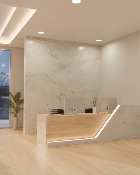 istock Luxury elegance lobby or reception area interior with modern reception counter with computer 1464690797