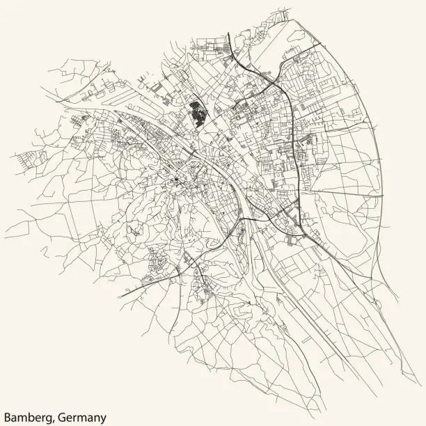 Vector illustration of Street roads map of BAMBERG, GERMANY