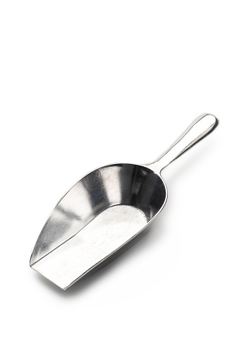 One metal scoop, empty. , isolated on a white background.