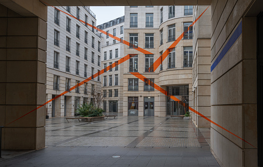 Passage Caumartin. Outside view of an optical illusion painted on building facades