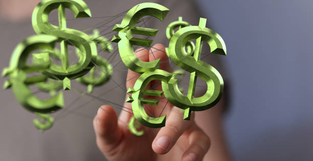 istock Hand touching euro and dollar signs 1464702399
