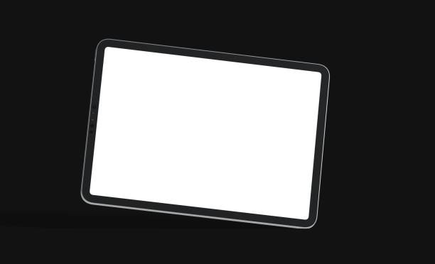 istock Tablet with a copyspace on the white screen isolated on a black background 1464702526