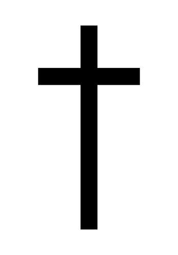 Christian cross, black and white vector silhouette illustration of religious cross shape, isolated on white background