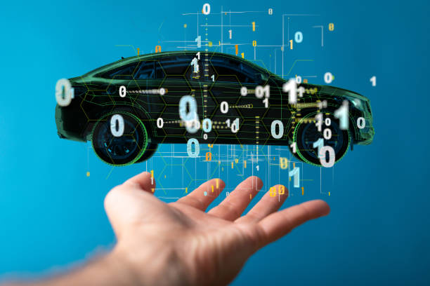 istock Floating 3D car model over a hand - autonomous driving concept 1464705106