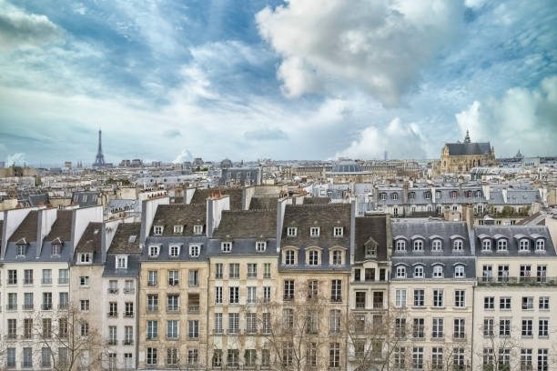 istock Paris, typical buildings in the Marais, aerial view 1464705835