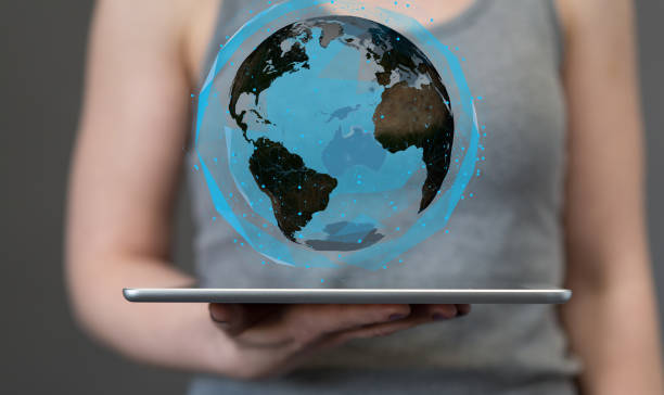 istock Illustration of a digital globe network on a tablet 1464706583