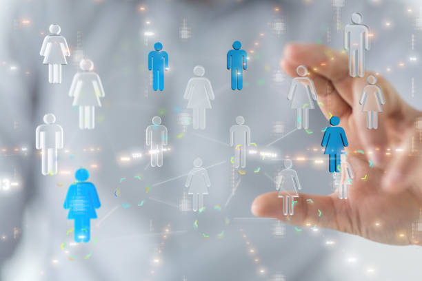 istock Illustration of human figures connected with lines as a teamwork and unity concept 1464706673