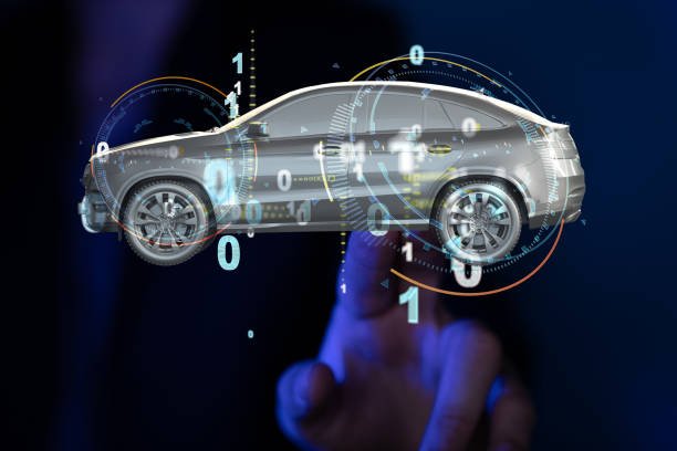 istock Illustration of a digital car structure in a virtual room 1464706809