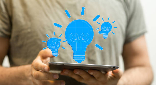 istock Illustration of a blue bulb icon as an idea concept 1464706816