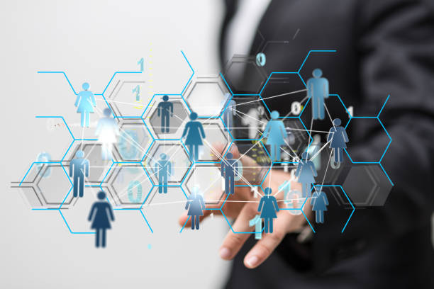 istock Illustration of an abstract social network scheme 1464707202