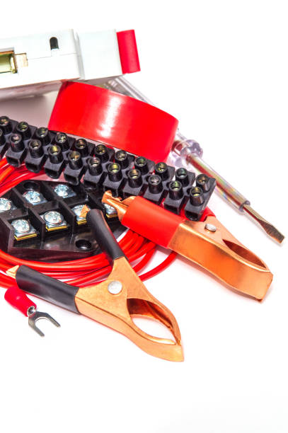 istock Kit spare parts and tools for electrical repairs in home or office 1464708567
