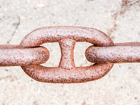 A closeup shot of a rustic chain on a blurred background