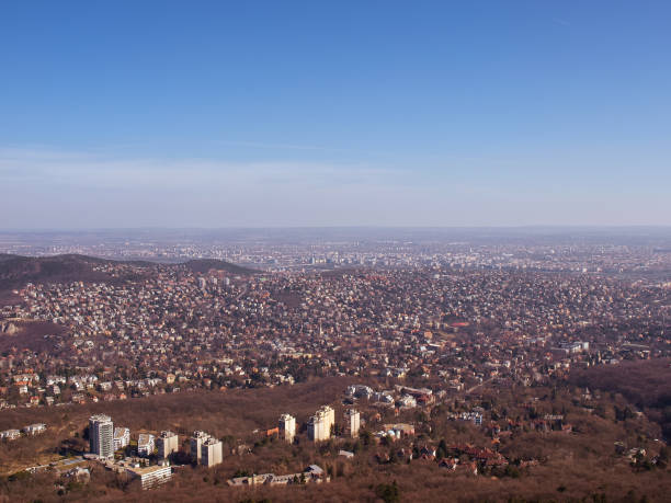OLYMPUS DIGITAL CAMERA The shot shows Budapest from Erzsebet Lookout - a spot for locals and tourists at Svab Mountain in Hungary. Date: 7th of March