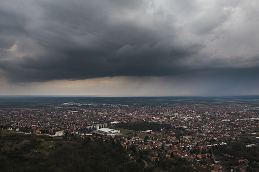 A natural view on the Vrsac city in Serbia under a gloomy sky