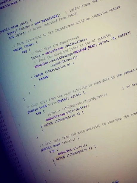 Detail of a Java programming on the screen