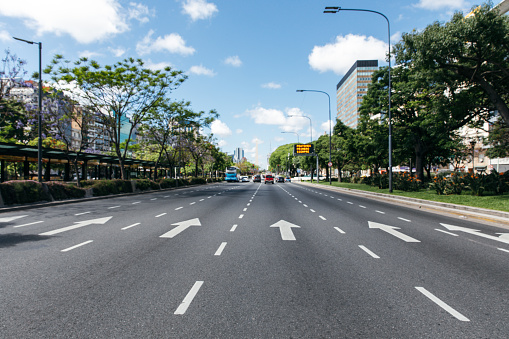 The 9 de Julio Avenue (Avenida 9 de Julio) - Buenos Aires with empty street.