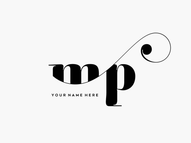 illustrazioni stock, clip art, cartoni animati e icone di tendenza di logo monogramma mp. vortice ornamentale serif lettera minuscola m, lettera p icona della firma. iniziali dell'alfabeto astratto in stile di lusso. - letter p ornate alphabet typescript