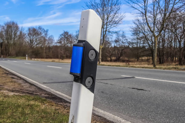 istock Traffic post at a country road in Germany with blue reflecting elements 1464713140