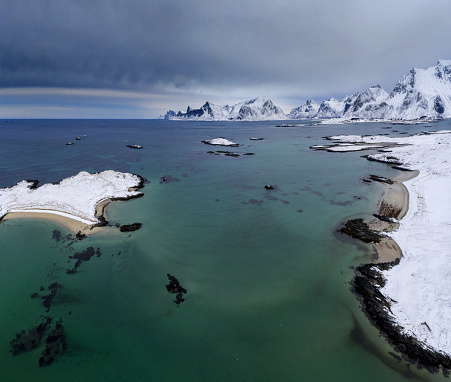 A beautiful scenic view of Lofoten islands in winter, Norway