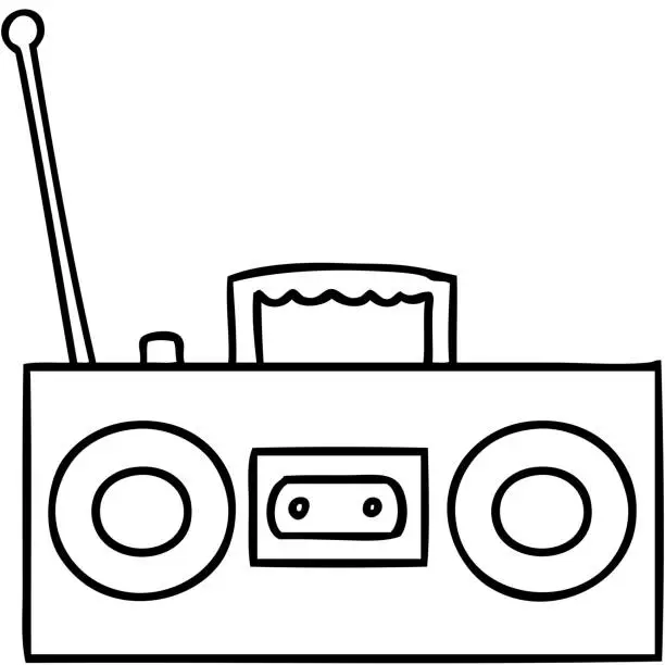 Vector illustration of hand drawn line drawing doodle of a retro cassette player