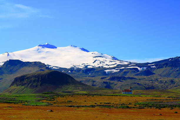 Snow capped Snaefellsjokull mountain in Iceland