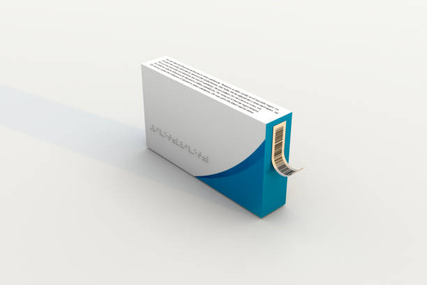 scatola di medicinali mockup ed etichetta con codice a barre. rendering 3d - bar code medicine healthcare and medicine label foto e immagini stock