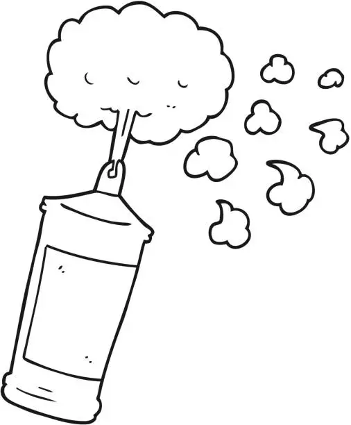 Vector illustration of freehand drawn black and white cartoon spraying whipped cream