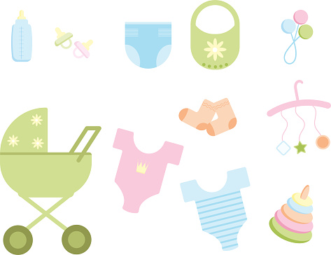 Collection of cute object or items for little kids in cartoon style graphic design for banner sticker.