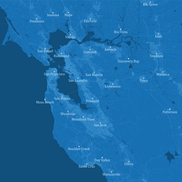 illustrazioni stock, clip art, cartoni animati e icone di tendenza di san francisco bay area ca mappa stradale vettoriale testo blu - map san francisco bay area san francisco county cartography