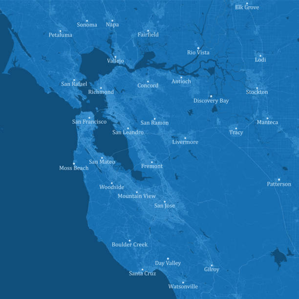 ilustrações, clipart, desenhos animados e ícones de san francisco bay area ca vector road map texto azul - map san francisco bay area san francisco county california