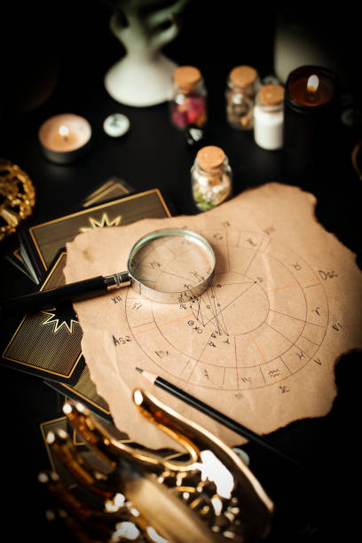 Blurred Astrological forecast, mysticism and science concept.