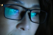 Woman wearing glasses looking monitor