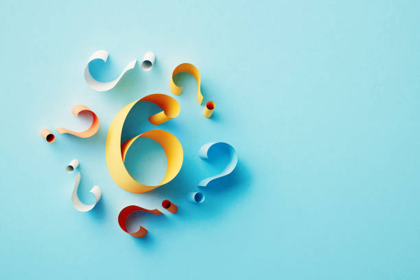 istock Yellow Number 6 Surrounded By Colorful Question Marks On Blue Background 1464722920