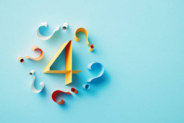 istock Yellow Number 4 Surrounded By Colorful Question Marks On Blue Background 1464723083
