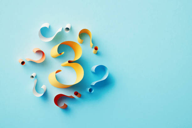 istock Yellow Number 3 Surrounded By Colorful Question Marks On Blue Background 1464723160