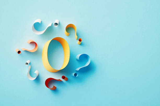 istock Yellow Number 0 Surrounded By Colorful Question Marks On Blue Background 1464724432