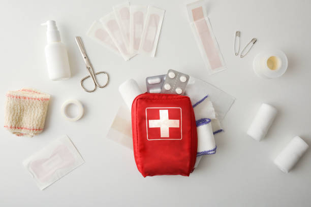istock First aid travel bag on white table full of tools 1464726714