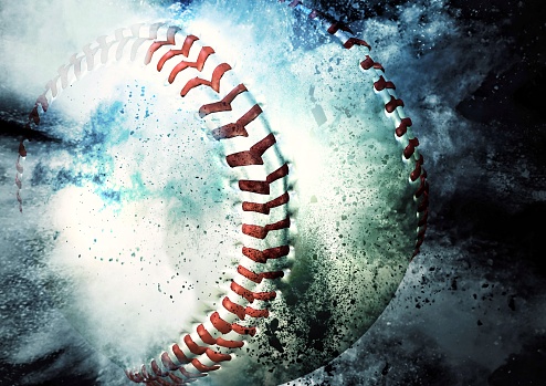 Composite background with explosion effect on 3d rendering baseball ball in sport concept