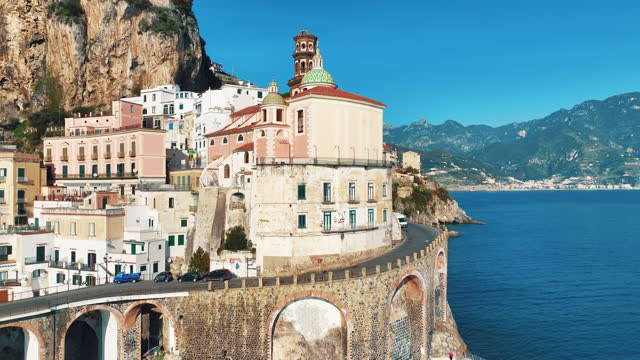 Aerial Drone Footage of Amalfi Coast, Atrani, Italy,