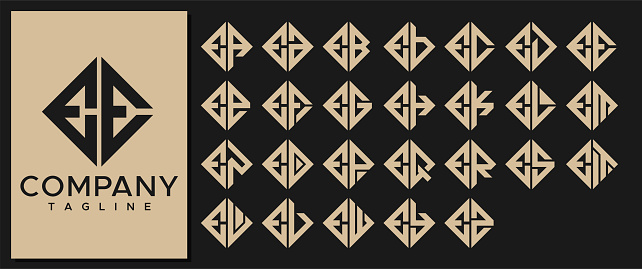 Luxury Square letter E logo design template. Modern line EE E letter logo