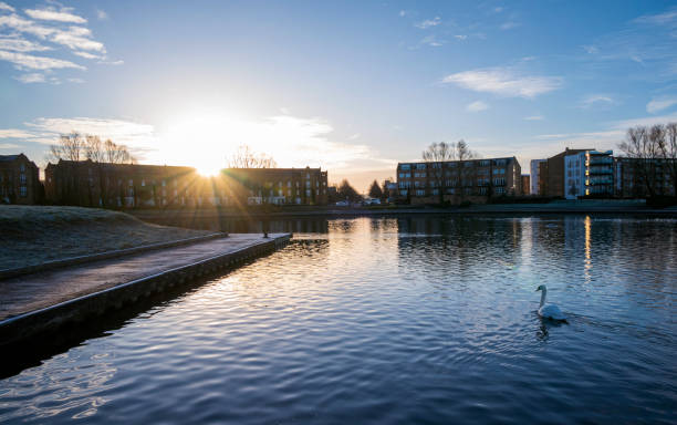 A view with rising sun at Caldecotte lake