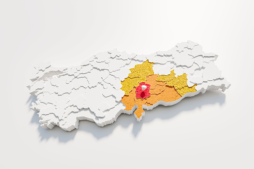 Map of earthquake in south east region of Turkey. 3D illustration