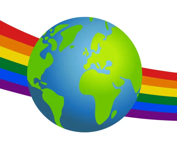 Vector illustration of Planet on lgbt flag colours Background.